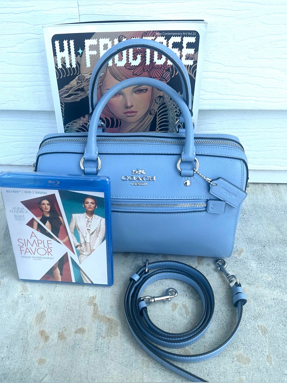 COACH Rowan Gray Twilight Blue Leather Crossbody Purse Bag Silver Hardware 79946 - Picture 12 of 17